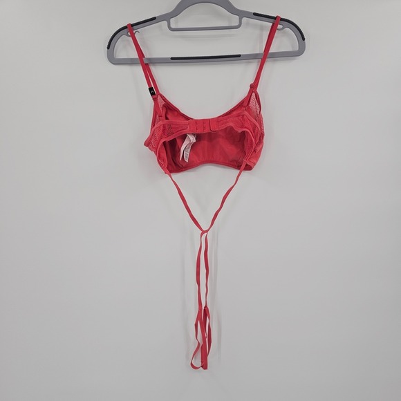 NEW Victorias Secret Coral Pink Lace Unlined Bralette Front Tie Detail Size M - Picture 2 of 10